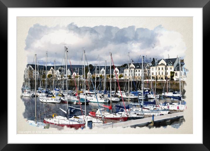 Inverkip Marina Village Watercolour Framed Mounted Print by RJW Images