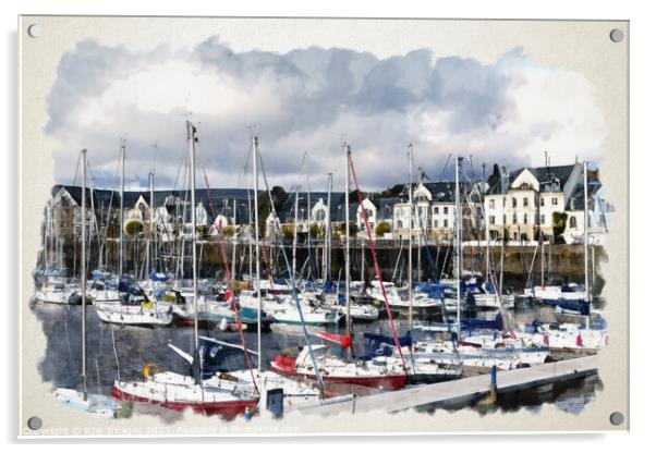 Inverkip Marina Village Watercolour Acrylic by RJW Images