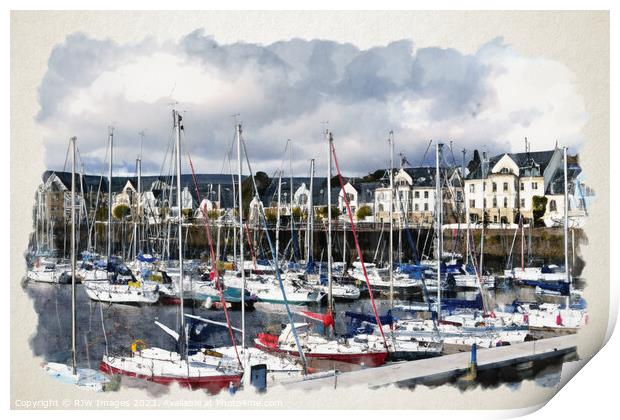 Inverkip Marina Village Watercolour Print by RJW Images