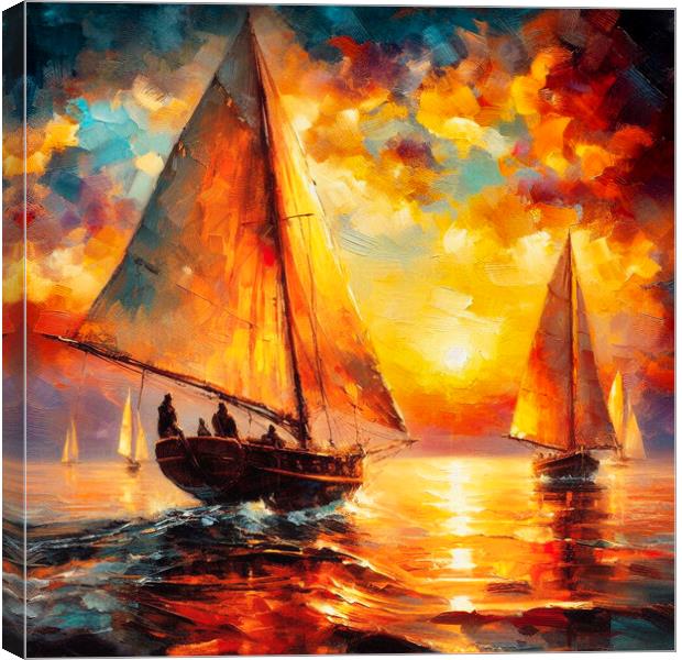 sunset yachts,sailing,fire and water Canvas Print by kathy white