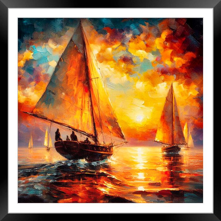 sunset yachts,sailing,fire and water Framed Mounted Print by kathy white
