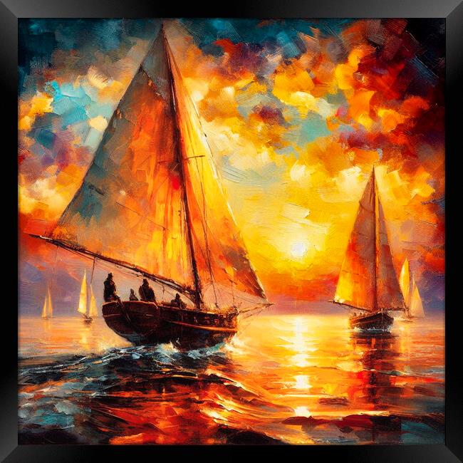 sunset yachts,sailing,fire and water Framed Print by kathy white