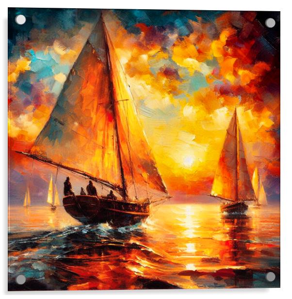sunset yachts,sailing,fire and water Acrylic by kathy white