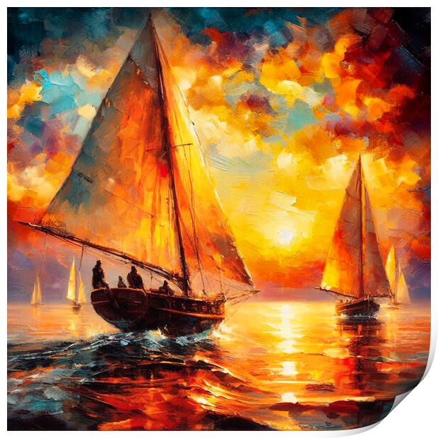 sunset yachts,sailing,fire and water Print by kathy white