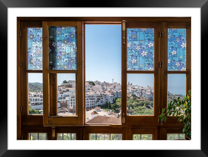 A View of Frigiliana, Spain through the window Framed Mounted Print by Jo Sowden