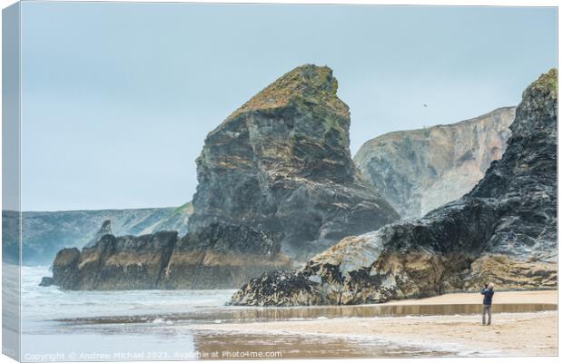 Bedruthan Steps Cornwall England UK  Canvas Print by Andrew Michael