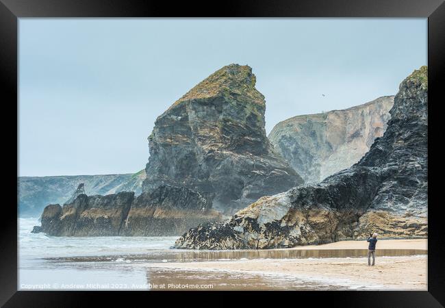Bedruthan Steps Cornwall England UK  Framed Print by Andrew Michael