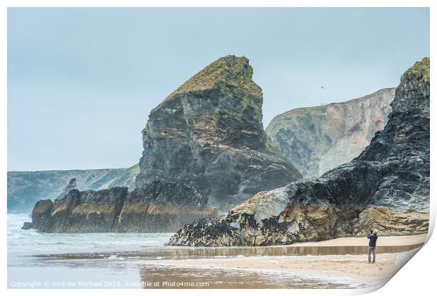 Bedruthan Steps Cornwall England UK  Print by Andrew Michael