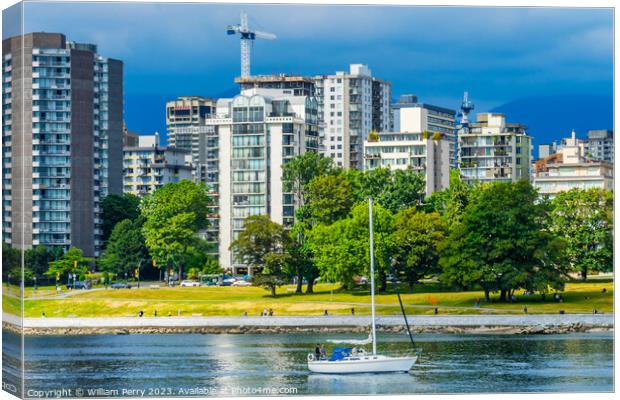 Sailboat Engish Bay Fraser River Vanier Park Vancouver British C Canvas Print by William Perry