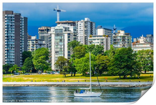 Sailboat Engish Bay Fraser River Vanier Park Vancouver British C Print by William Perry