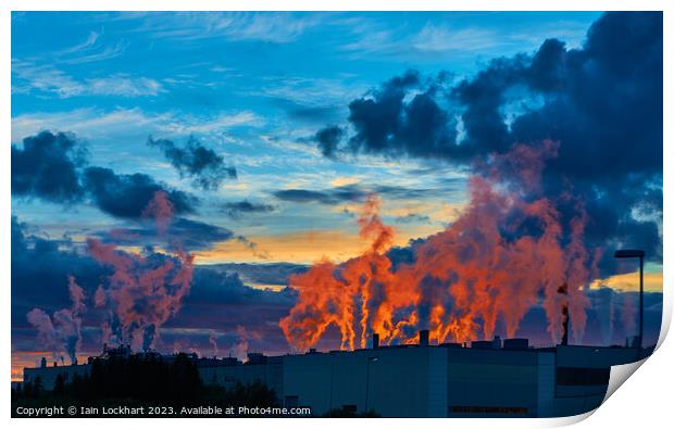 Sunset on factory smoke Print by Iain Lockhart