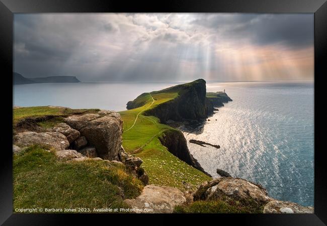 Neist Point Lighthouse Isle of Skye Scotland Framed Print by Barbara Jones