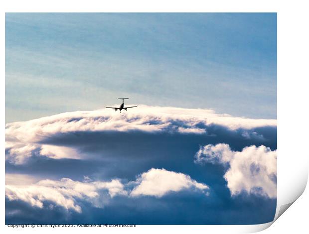 aircraft in the distance under storm clouds Print by chris hyde