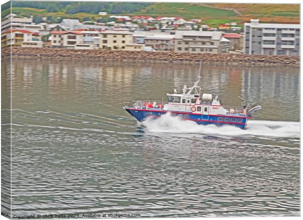 High speed launch in Akureyri harbour iceland Canvas Print by chris hyde