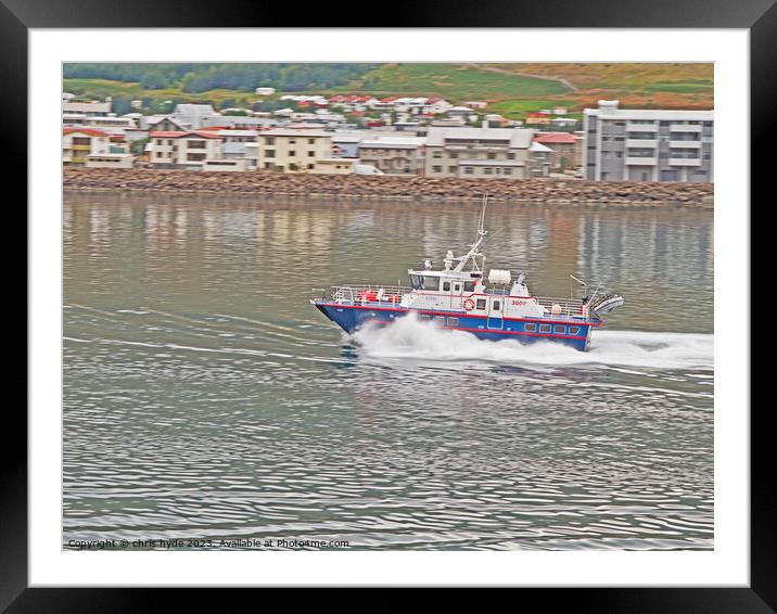 High speed launch in Akureyri harbour iceland Framed Mounted Print by chris hyde