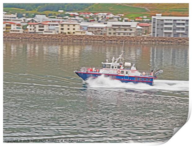 High speed launch in Akureyri harbour iceland Print by chris hyde