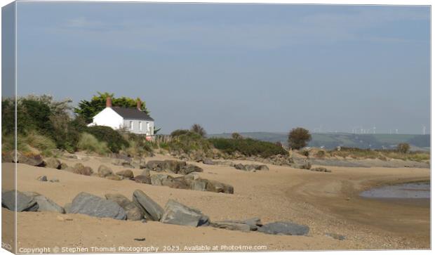 A Sandy Beach And White Cottage On The River Taw Canvas Print by Stephen Thomas Photography 
