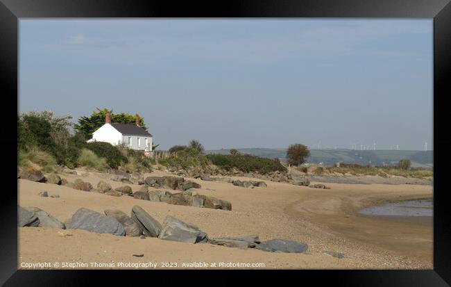 A Sandy Beach And White Cottage On The River Taw Framed Print by Stephen Thomas Photography 