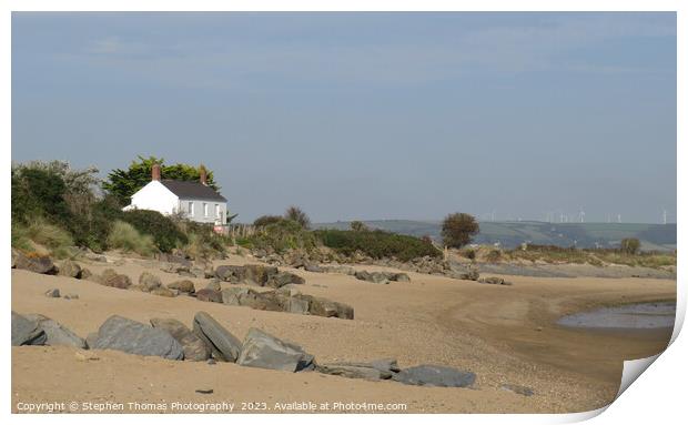 A Sandy Beach And White Cottage On The River Taw Print by Stephen Thomas Photography 