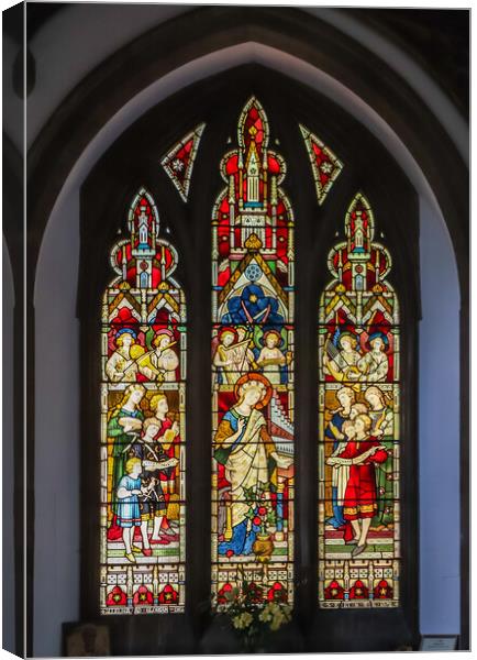 Stained glass window in St Dunstan's Church in Monks Risborough Canvas Print by Kevin Hellon