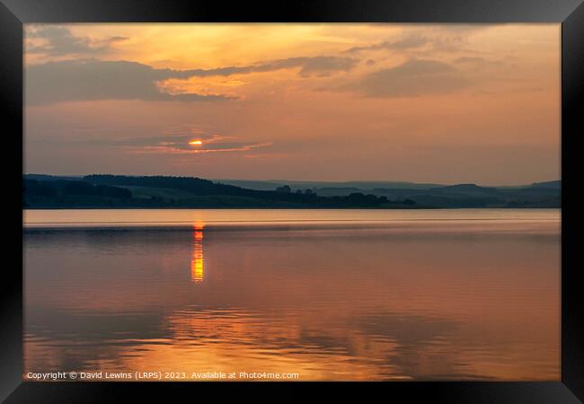 A sunset over Derwent Reservoir in Northumberland Framed Print by David Lewins (LRPS)