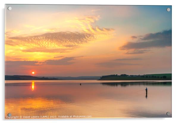 Golden Sunset, Derwent Reservoir Northumberland Acrylic by David Lewins (LRPS)