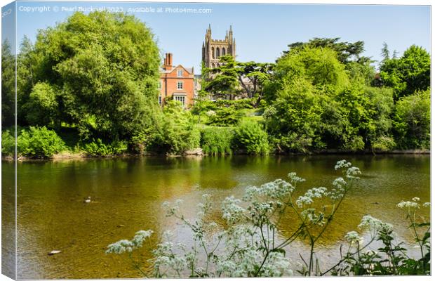 The River Wye at Hereford in Herefordshire Canvas Print by Pearl Bucknall