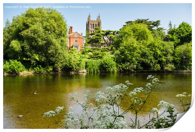 The River Wye at Hereford in Herefordshire Print by Pearl Bucknall