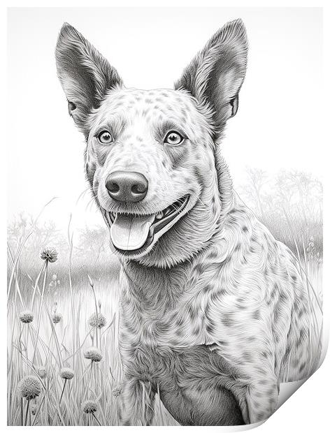 Australian Stumpy Tail Dog Pencil Drawing Print by K9 Art