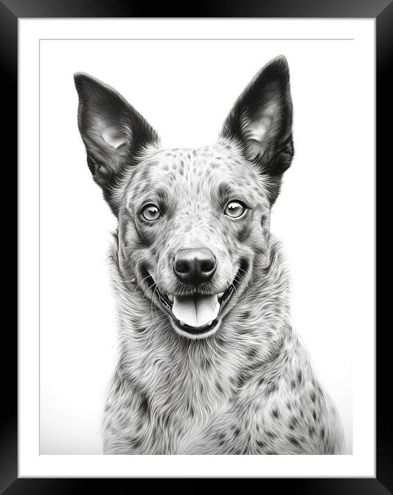 Australian Stumpy Tail Dog Pencil Drawing Framed Mounted Print by K9 Art