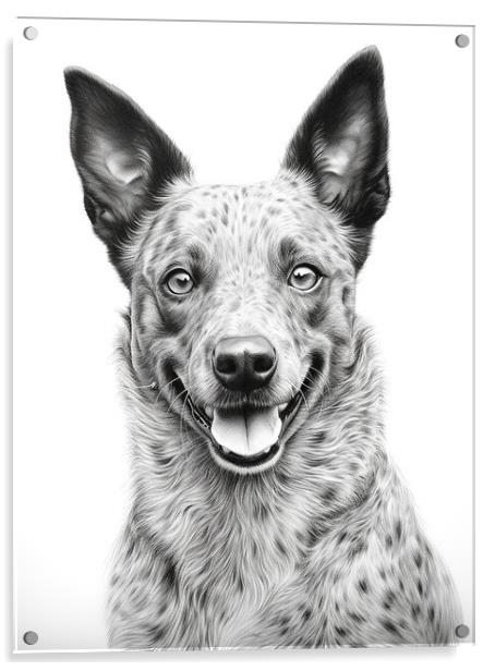 Australian Stumpy Tail Dog Pencil Drawing Acrylic by K9 Art