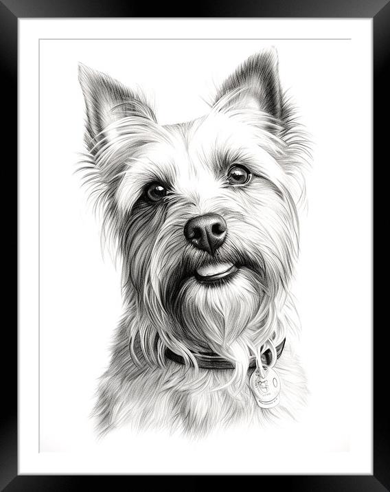 Australian Terrier Pencil Drawing Framed Mounted Print by K9 Art