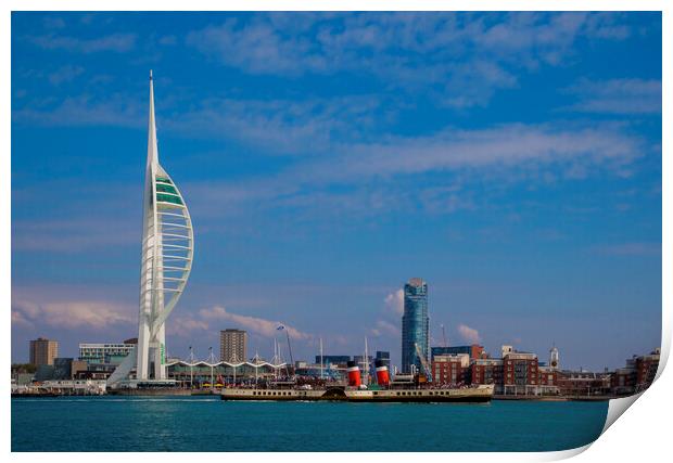 Spinnaker Tower Portsmouth, Hampshire UK with paddle steamer Waverley Print by Philip Enticknap