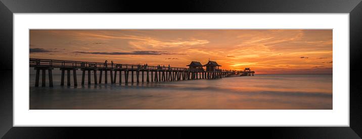 Naples Pier Sunset Pano Framed Mounted Print by Gareth Burge Photography