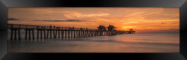 Naples Pier Sunset Pano Framed Print by Gareth Burge Photography