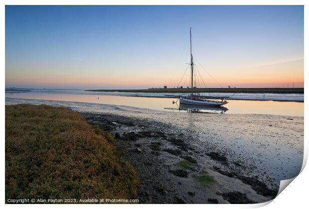 Whitstable Oyster Yawl F76 Gamecock at dawn Print by Alan Payton