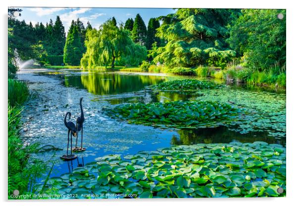Bird Statues Lily Pads Van Dusen Garden Vancouver British Columb Acrylic by William Perry