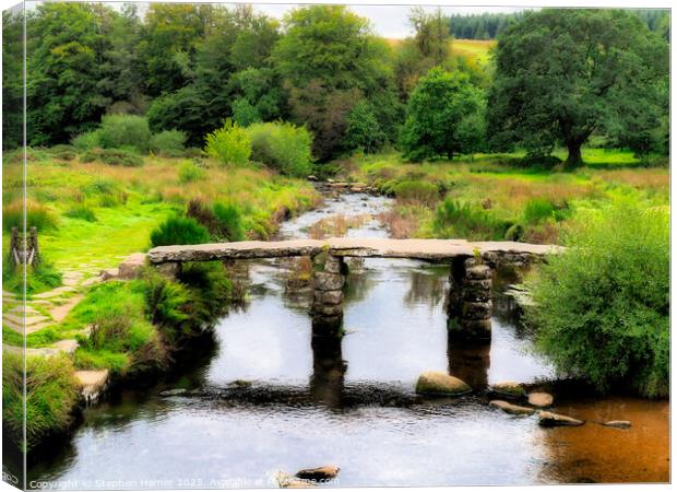 East Dart Clapper Bridge Canvas Print by Stephen Hamer