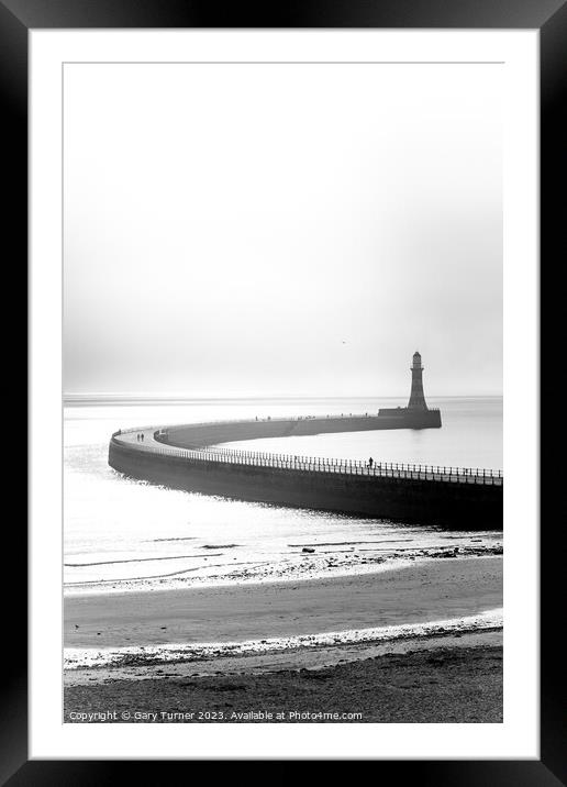 Mist over the curve of Roker Pier Framed Mounted Print by Gary Turner