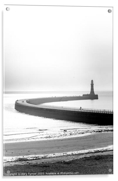 Mist over the curve of Roker Pier Acrylic by Gary Turner