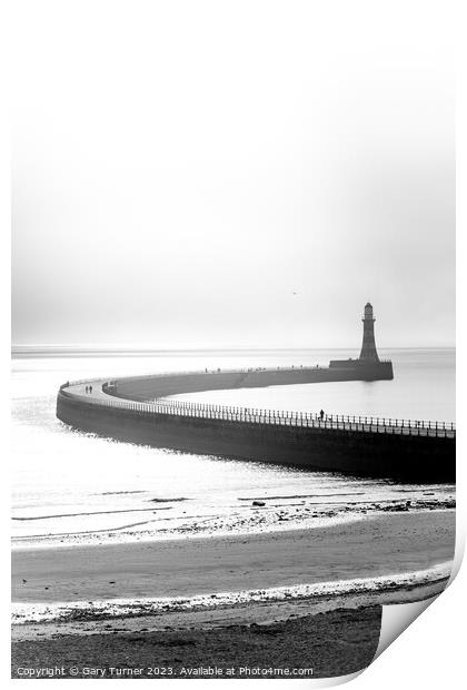 Mist over the curve of Roker Pier Print by Gary Turner