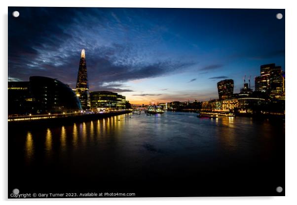 The Shard and River Thames Sunset Acrylic by Gary Turner