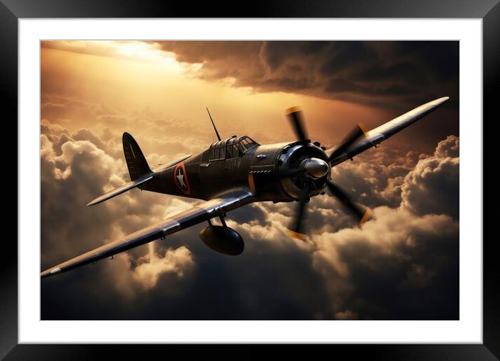A second world war plane in the dramatic sky. Framed Mounted Print by Michael Piepgras