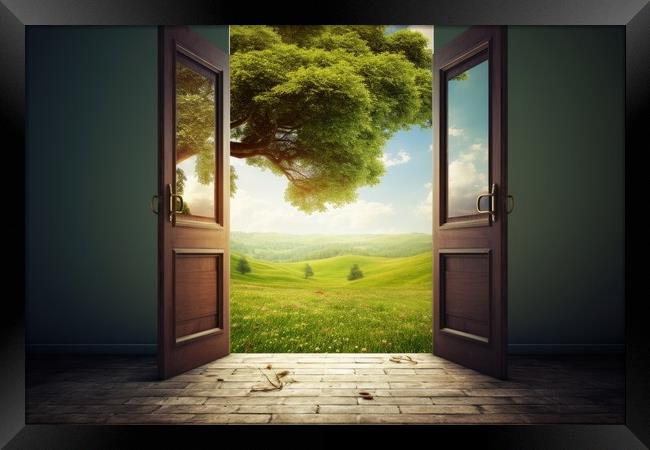 An open door showing the path to a new land. Framed Print by Michael Piepgras