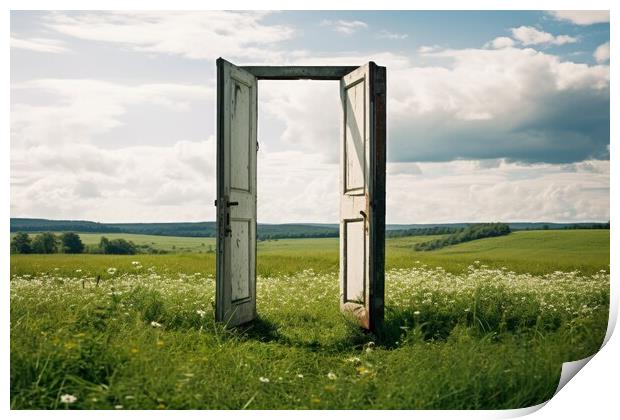 An open door showing the path to a new land. Print by Michael Piepgras