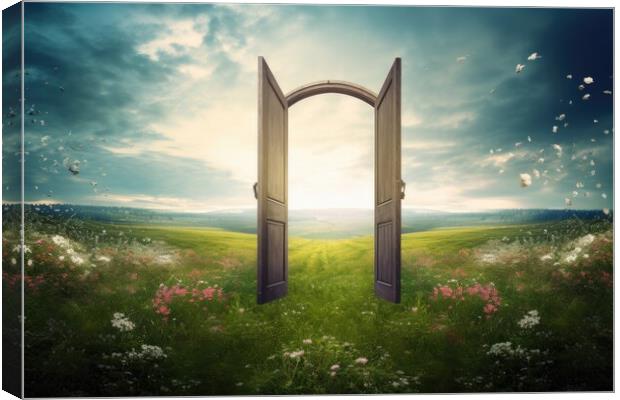 An open door showing the path to a new land. Canvas Print by Michael Piepgras