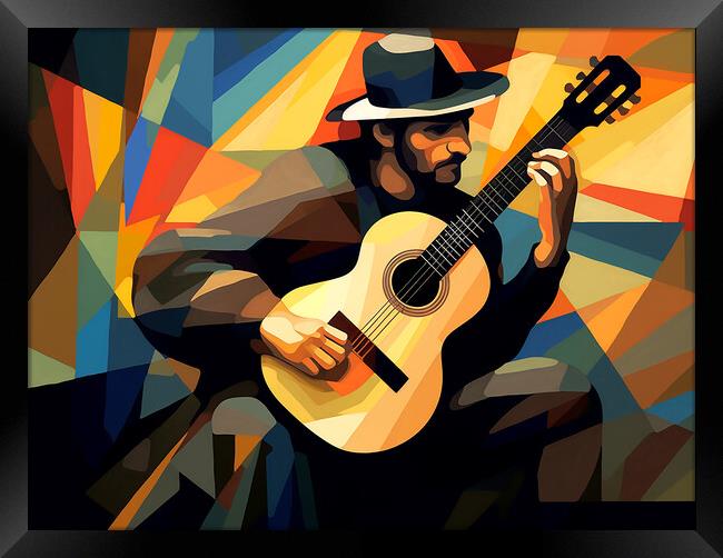 Spanish Guitar Player Cubism Framed Print by Steve Smith