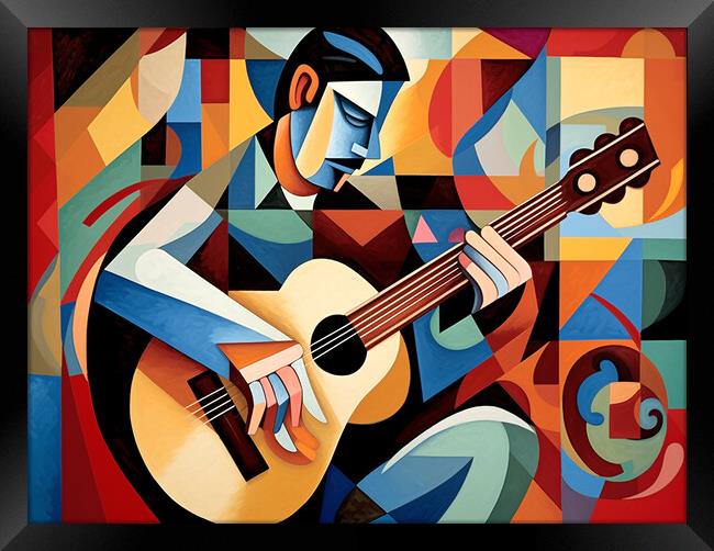Spanish Guitar Player Cubism Framed Print by Steve Smith