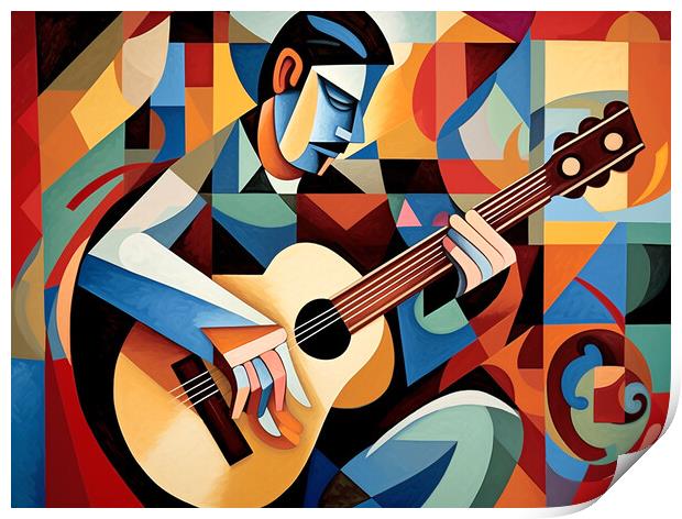 Spanish Guitar Player Cubism Print by Steve Smith