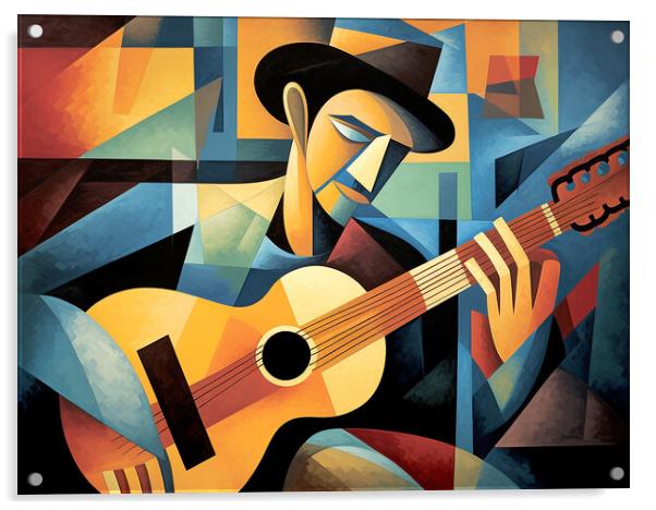 Spanish Guitar Player Cubism Acrylic by Steve Smith